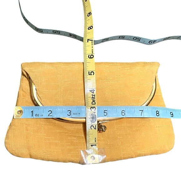 Vintage Ingber FoldOver Clutch Purse Canary Yellow Gold Hardware Kiss Lock Close - Picture 12 of 16